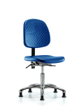 Polyurethane Chair Chrome - Desk Height with Medium Back, Seat Tilt, & Stationary Glides in Blue Polyurethane PDHCH-MB-CR-T1-A0-RG-BLU