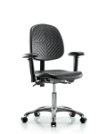 Polyurethane Chair Chrome - Desk Height with Medium Back, Seat Tilt, Adjustable Arms, & Casters in Black Polyurethane PDHCH-MB-CR-T1-A1-CC-BLK