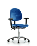 Polyurethane Chair Chrome - Desk Height with Medium Back, Seat Tilt, Adjustable Arms, & Casters in Blue Polyurethane PDHCH-MB-CR-T1-A1-CC-BLU