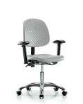 Polyurethane Chair Chrome - Desk Height with Medium Back, Seat Tilt, Adjustable Arms, & Casters in Gray Polyurethane PDHCH-MB-CR-T1-A1-CC-GRY