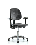 Polyurethane Chair Chrome - Desk Height with Medium Back, Seat Tilt, Adjustable Arms, & Stationary Glides in Black Polyurethane PDHCH-MB-CR-T1-A1-RG-BLK