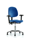 Polyurethane Chair Chrome - Desk Height with Medium Back, Seat Tilt, Adjustable Arms, & Stationary Glides in Blue Polyurethane PDHCH-MB-CR-T1-A1-RG-BLU