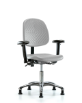 Polyurethane Chair Chrome - Desk Height with Medium Back, Seat Tilt, Adjustable Arms, & Stationary Glides in Gray Polyurethane PDHCH-MB-CR-T1-A1-RG-GRY