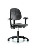 Polyurethane Chair - Desk Height with Medium Back, Adjustable Arms, & Casters in Black Polyurethane PDHCH-MB-RG-T0-A1-RC-BLK