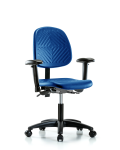 Polyurethane Chair - Desk Height with Medium Back, Adjustable Arms, & Casters in Blue Polyurethane PDHCH-MB-RG-T0-A1-RC-BLU