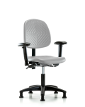Polyurethane Chair - Desk Height with Medium Back, Adjustable Arms, & Stationary Glides in Gray Polyurethane PDHCH-MB-RG-T0-A1-RG-GRY