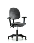 Polyurethane Chair - Desk Height with Medium Back, Seat Tilt, Adjustable Arms, & Stationary Glides in Black Polyurethane PDHCH-MB-RG-T1-A1-RG-BLK