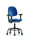 Polyurethane Chair with Round Tube Base - Desk Height with Medium Back, Adjustable Arms, & Casters in Blue Polyurethane PDHCH-MB-RT-T0-A1-RC-BLU