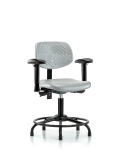 Polyurethane Chair with Round Tube Base - Desk Height with Medium Back, Adjustable Arms, & Stationary Glides in Gray Polyurethane PDHCH-MB-RT-T0-A1-RG-GRY