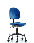 Polyurethane Chair with Round Tube Base - Desk Height with Medium Back, Seat Tilt, & Casters in Blue Polyurethane PDHCH-MB-RT-T1-A0-RC-BLU