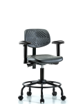 Polyurethane Chair with Round Tube Base - Desk Height with Medium Back, Seat Tilt, Adjustable Arms, & Casters in Black Polyurethane PDHCH-MB-RT-T1-A1-RC-BLK