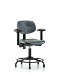 Polyurethane Chair with Round Tube Base - Desk Height with Medium Back, Seat Tilt, Adjustable Arms, & Stationary Glides in Black Polyurethane PDHCH-MB-RT-T1-A1-RG-BLK