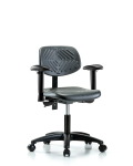 Polyurethane Chair - Desk Height with Adjustable Arms & Casters in Black Polyurethane PDHCH-RG-T0-A1-RC-BLK