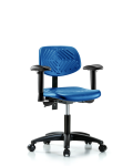 Polyurethane Chair - Desk Height with Adjustable Arms & Casters in Blue Polyurethane PDHCH-RG-T0-A1-RC-BLU