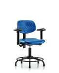 Polyurethane Chair Round Tube Base - Desk Height with Adjustable Arms & Stationary Glides in Blue Polyurethane PDHCH-RT-T0-A1-RG-BLU