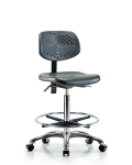 Polyurethane Chair Chrome - High Bench Height with Chrome Foot Ring & Casters in Blue Polyurethane PHBCH-CR-T0-A0-CF-CC-BLK