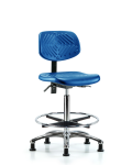 Polyurethane Chair Chrome - High Bench Height with Chrome Foot Ring & Stationary Glides in Blue Polyurethane PHBCH-CR-T0-A0-CF-RG-BLU