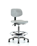 Polyurethane Chair Chrome - High Bench Height with Chrome Foot Ring & Stationary Glides in Gray Polyurethane PHBCH-CR-T0-A0-CF-RG-GRY
