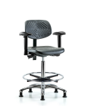 Polyurethane Chair Chrome - High Bench Height with Adjustable Arms, Chrome Foot Ring, & Stationary Glides in Black Polyurethane PHBCH-CR-T0-A1-CF-RG-BLK