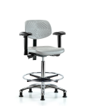 Polyurethane Chair Chrome - High Bench Height with Adjustable Arms, Chrome Foot Ring, & Stationary Glides in Gray Polyurethane PHBCH-CR-T0-A1-CF-RG-GRY