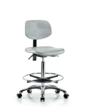 Polyurethane Chair Chrome - High Bench Height with Seat Tilt, Chrome Foot Ring, & Casters in Gray Polyurethane PHBCH-CR-T1-A0-CF-CC-GRY