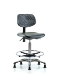 Polyurethane Chair Chrome - High Bench Height with Seat Tilt, Chrome Foot Ring, & Stationary Glides in Black Polyurethane PHBCH-CR-T1-A0-CF-RG-BLK