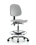 Polyurethane Chair Chrome - High Bench Height with Medium Back, Chrome Foot Rin, & Casters in Gray Polyurethane PHBCH-MB-CR-T0-A0-CF-CC-GRY
