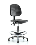 Polyurethane Chair Chrome - High Bench Height with Medium Back, Chrome Foot Ring, & Stationary Glides in Black Polyurethane PHBCH-MB-CR-T0-A0-CF-RG-BLK