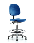 Polyurethane Chair Chrome - High Bench Height with Medium Back, Seat Tilt, Chrome Foot Ring, & Stationary Glides in Blue Polyurethane PHBCH-MB-CR-T1-A0-CF-RG-BLU