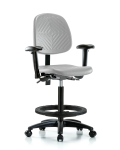 Polyurethane Chair - High Bench Height with Medium Back, Adjustable Arms, Black Foot Ring, & Casters in Gray Polyurethane PHBCH-MB-RG-T0-A1-BF-RC-GRY