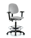 Polyurethane Chair - High Bench Height with Medium Back, Adjustable Arms, Chrome Foot Ring, & Casters in Gray Polyurethane PHBCH-MB-RG-T0-A1-CF-RC-GRY