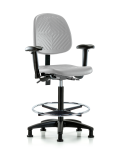 Polyurethane Chair - High Bench Height with Medium Back, Adjustable Arms, Chrome Foot Ring, & Stationary Glides in Gray Polyurethane PHBCH-MB-RG-T0-A1-CF-RG-GRY