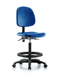 Polyurethane Chair - High Bench Height with Medium Back, Seat Tilt, Black Foot Ring, & Casters in Blue Polyurethane PHBCH-MB-RG-T1-A0-BF-RC-BLU
