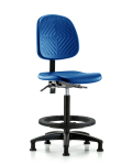Polyurethane Chair - High Bench Height with Medium Back, Seat Tilt, Black Foot Ring, & Stationary Glides in Blue Polyurethane PHBCH-MB-RG-T1-A0-BF-RG-BLU