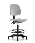 Polyurethane Chair - High Bench Height with Medium Back, Seat Tilt, Chrome Foot Ring, & Stationary Glides in Gray Polyurethane PHBCH-MB-RG-T1-A0-CF-RG-GRY