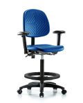 Polyurethane Chair - High Bench Height with Medium Back, Seat Tilt, Adjustable Arms, Black Foot Ring, & Casters in Blue Polyurethane PHBCH-MB-RG-T1-A1-BF-RC-BLU