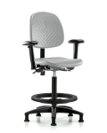 Polyurethane Chair - High Bench Height with Medium Back, Seat Tilt, Adjustable Arms, Black Foot Ring, & Stationary Glides in Gray Polyurethane PHBCH-MB-RG-T1-A1-BF-RG-GRY