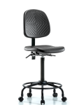 Polyurethane Chair with Round Tube Base - High Bench Height with Medium Back & Casters in Black Polyurethane PHBCH-MB-RT-T0-A0-RC-BLK