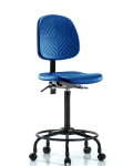 Polyurethane Chair with Round Tube Base - High Bench Height with Medium Back & Casters in Blue Polyurethane PHBCH-MB-RT-T0-A0-RC-BLU