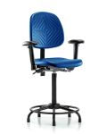 Polyurethane Chair with Round Tube Base - High Bench Height with Medium Back, Adjustable Arms, & Stationary Glides in Blue Polyurethane PHBCH-MB-RT-T0-A1-RG-BLU