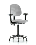 Polyurethane Chair with Round Tube Base - High Bench Height with Medium Back, Adjustable Arms, & Stationary Glides in Gray Polyurethane PHBCH-MB-RT-T0-A1-RG-GRY