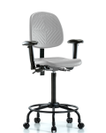 Polyurethane Chair with Round Tube Base - High Bench Height with Medium Back, Seat Tilt, Adjustable Arms, & Casters in Gray Polyurethane PHBCH-MB-RT-T1-A1-RC-GRY