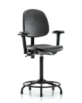 Polyurethane Chair with Round Tube Base - High Bench Height with Medium Back, Seat Tilt, Adjustable Arms, & Stationary Glides in Black Polyurethane PHBCH-MB-RT-T1-A1-RG-BLK