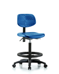 Polyurethane Chair - High Bench Height with Black Foot Ring & Casters in Blue Polyurethane PHBCH-RG-T0-A0-BF-RC-BLU