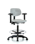 Polyurethane Chair - High Bench Height with Adjustable Arms, Chrome Foot Ring, & Casters in Gray Polyurethane PHBCH-RG-T0-A1-CF-RC-GRY