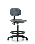 Polyurethane Chair - High Bench Height with Seat Tilt, Black Foot Ring, & Casters in Black Polyurethane PHBCH-RG-T1-A0-BF-RC-BLK