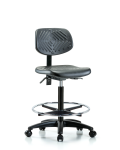Polyurethane Chair - High Bench Height with Seat Tilt, Chrome Foot Ring, & Casters in Black Polyurethane PHBCH-RG-T1-A0-CF-RC-BLK