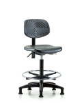 Polyurethane Chair - High Bench Height with Seat Tilt, Chrome Foot Ring, & Stationary Glides in Black Polyurethane PHBCH-RG-T1-A0-CF-RG-BLK