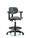 Polyurethane Chair - High Bench Height with Seat Tilt, Adjustable Arms, Black Foot Ring, & Casters in Black Polyurethane PHBCH-RG-T1-A1-BF-RC-BLK