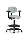 Polyurethane Chair - High Bench Height with Seat Tilt, Adjustable Arms, Black Foot Ring, & Casters in Gray Polyurethane PHBCH-RG-T1-A1-BF-RC-GRY